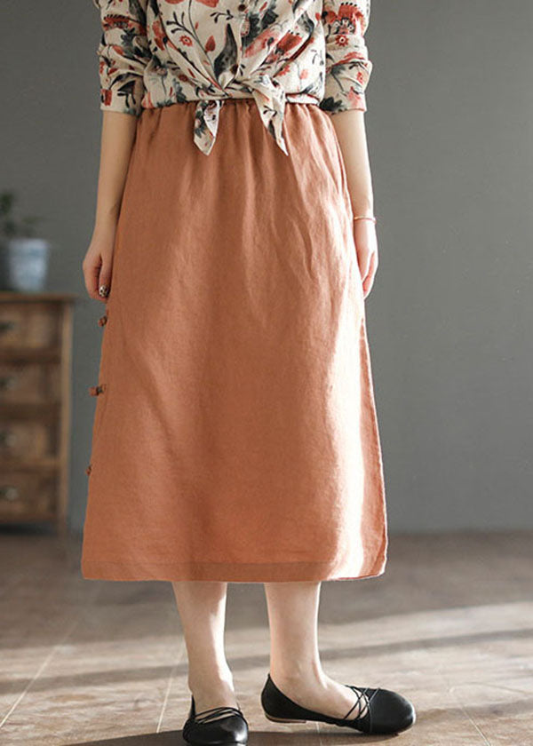 Orange Oriental Pocket Linen A-Line Skirt