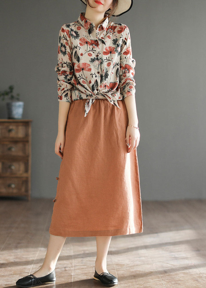 Orange Oriental Pocket Linen A-Line Skirt