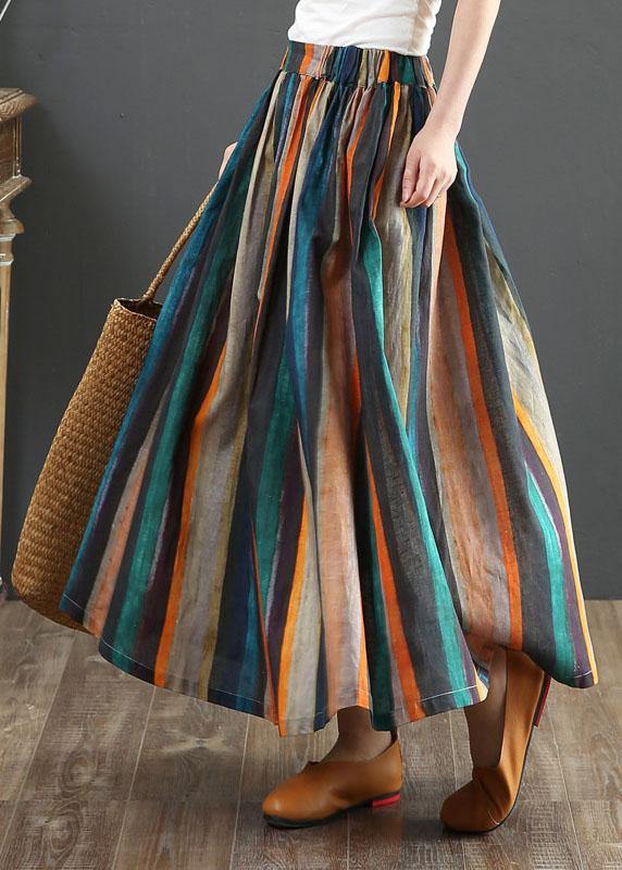 Women's Striped A-Line Retro Print Linen Skirts