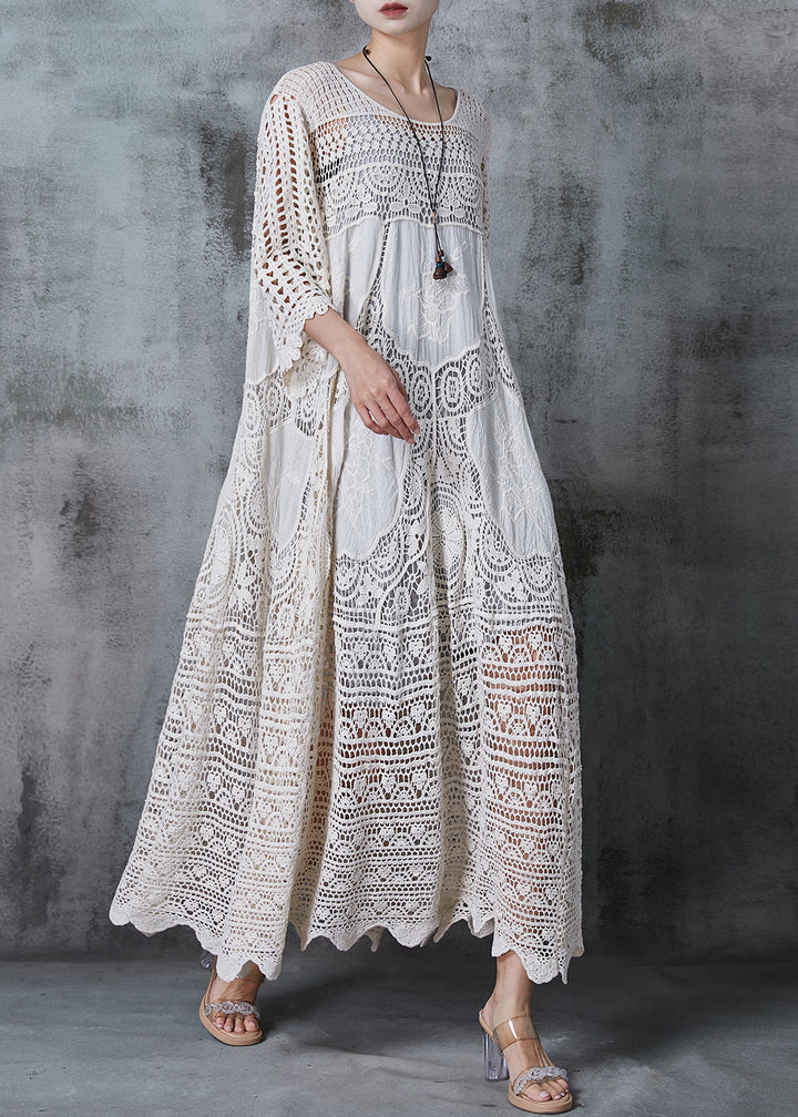 White Hollow Lace Oversized Dress