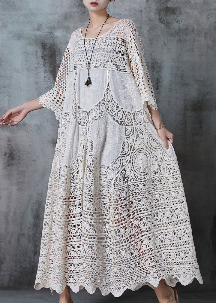 White Hollow Lace Oversized Dress