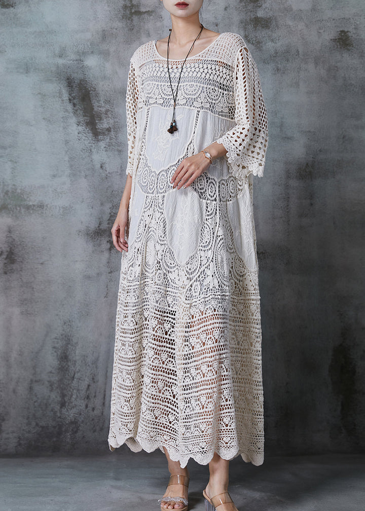 White Hollow Lace Oversized Dress