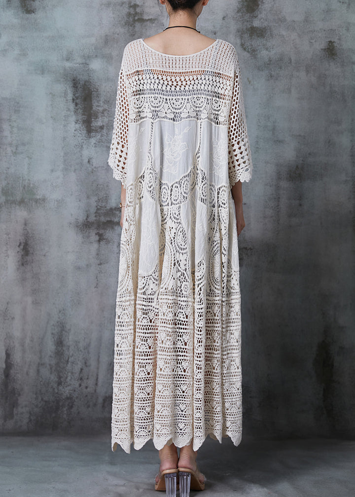 White Hollow Lace Oversized Dress