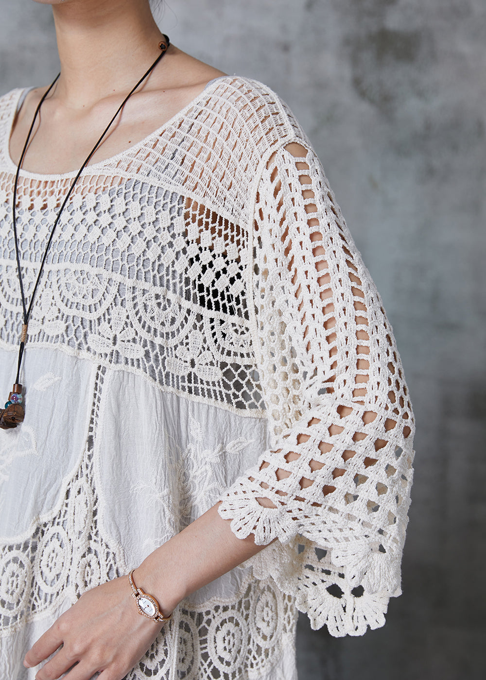 White Hollow Lace Oversized Dress