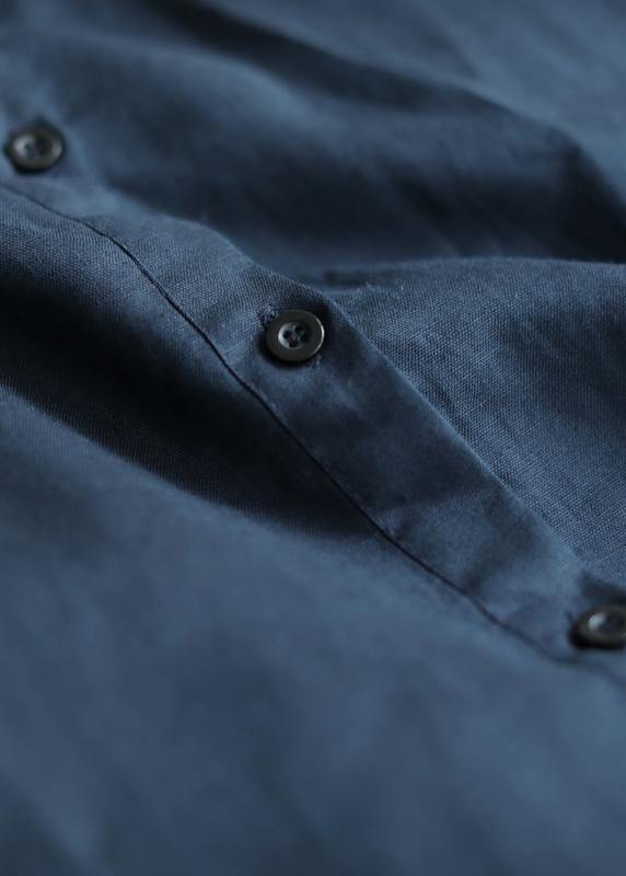 Navy Striped Button-Down Linen Dress