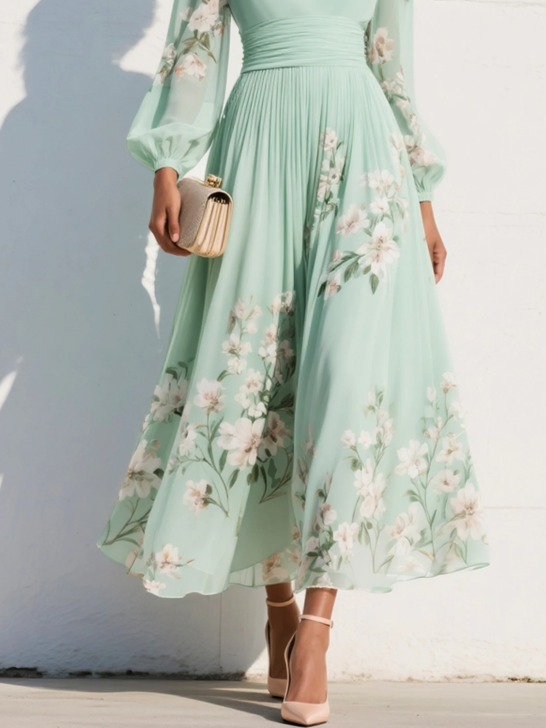 Sienna | V-Neck Pleated Floral Midi Dress
