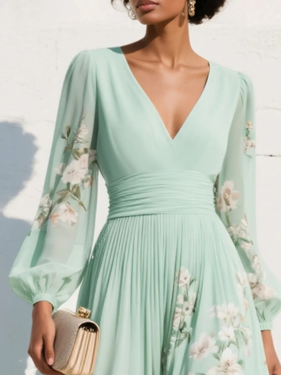 Sienna | V-Neck Pleated Floral Midi Dress