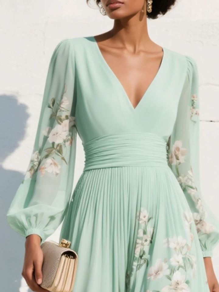 Sienna | V-Neck Pleated Floral Midi Dress