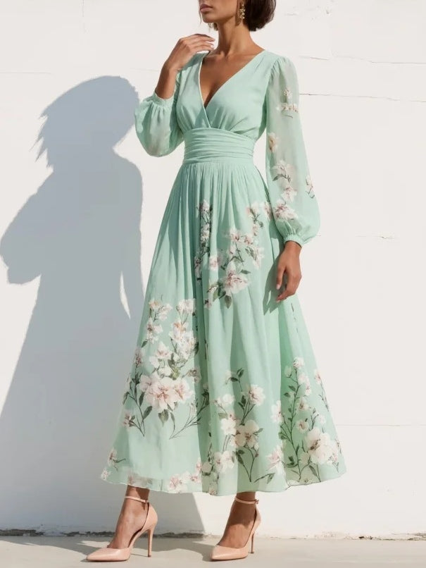 Sienna | V-Neck Pleated Floral Midi Dress
