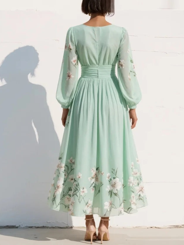 Sienna | V-Neck Pleated Floral Midi Dress