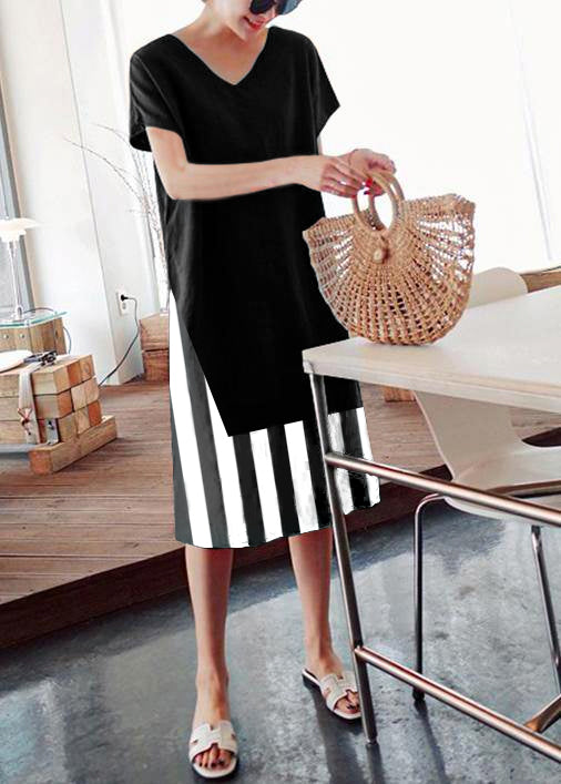 Black Side-Open Linen Cotton Dress
