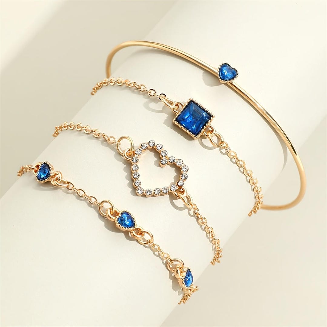 Dahlia | Sapphire Golden Hearts Bracelet Set
