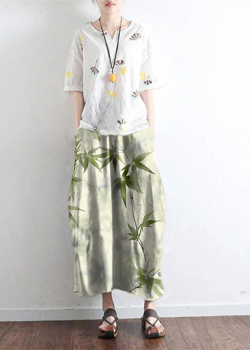 Tea Green Linen Maxi Skirt