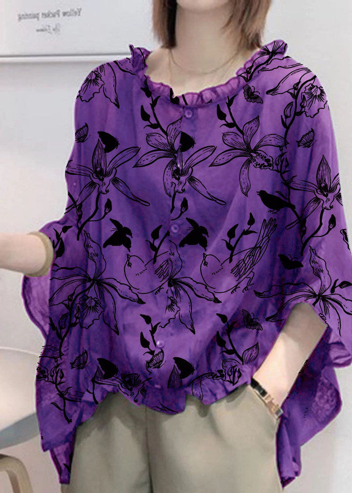 Navy Ruffle Trim Plus Size Blouse
