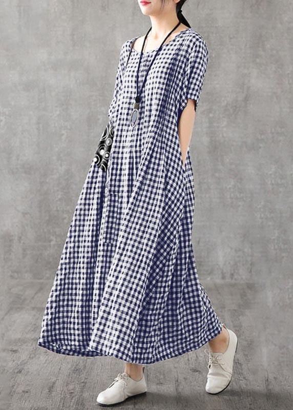 Black Checkered Patchwork Linen Dress