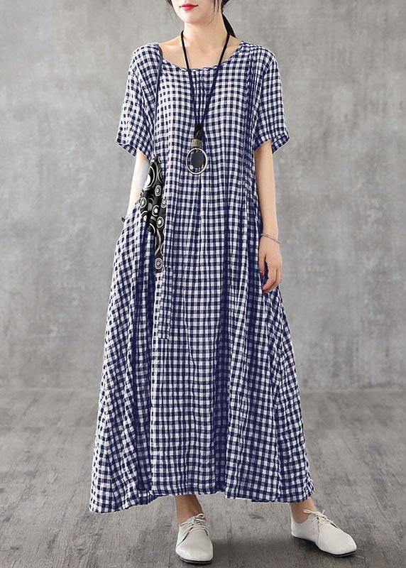 Black Checkered Patchwork Linen Dress