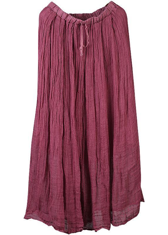 Burgundy Loose Elastic Waist Linen Maxi