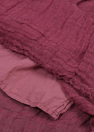 Burgundy Loose Elastic Waist Linen Maxi