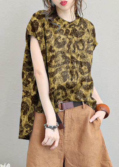 Grey Green Low-High Linen Blouse