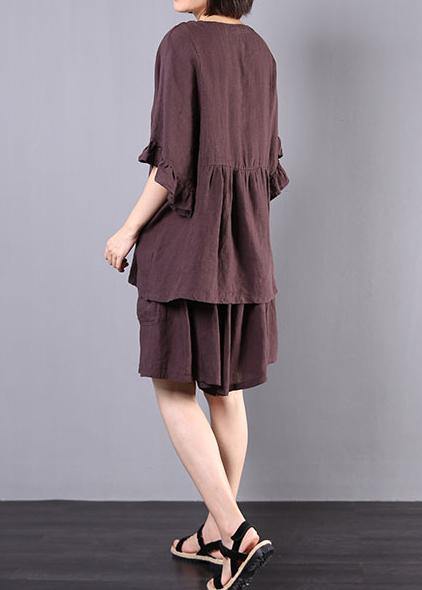 Chocolate Ruffle Linen Two-Piece Set