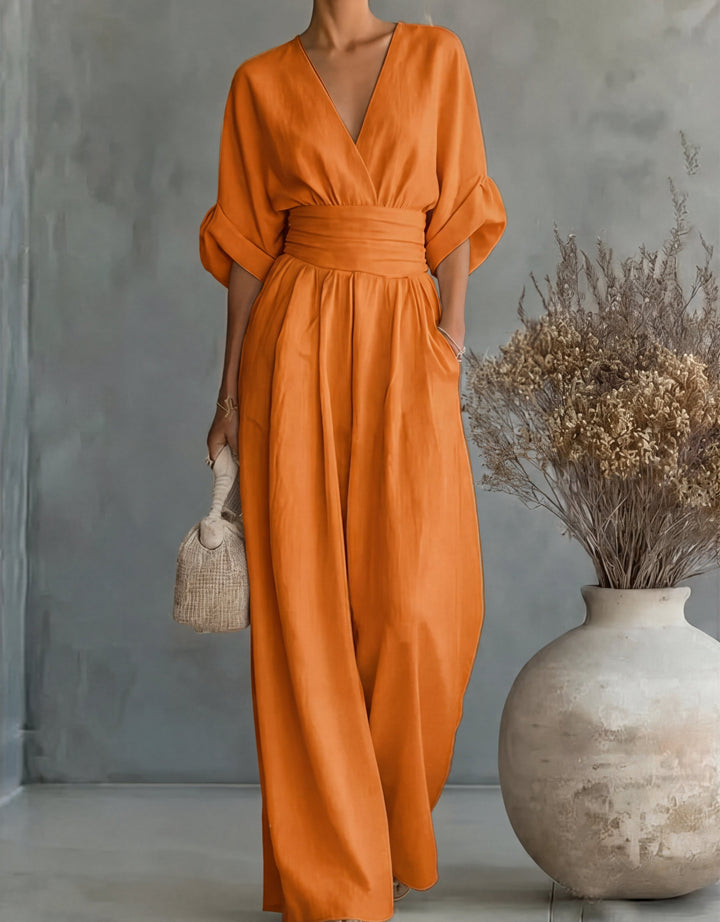 Daniela V-Neck Wide Leg Jumpsuit
