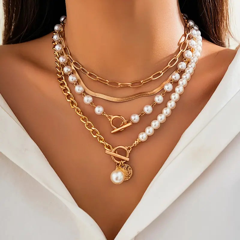 Lucinda | Modern Pearl Layering Necklace Set