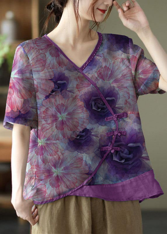 Blue Print Ramie Oriental Top
