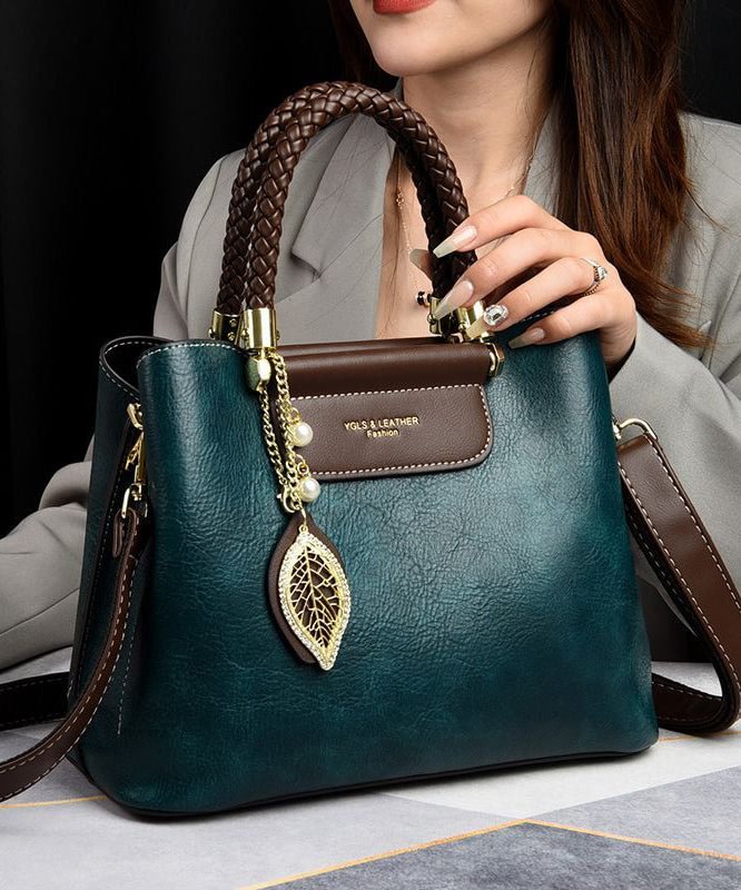 Peacock Blue Leather Tote Bag