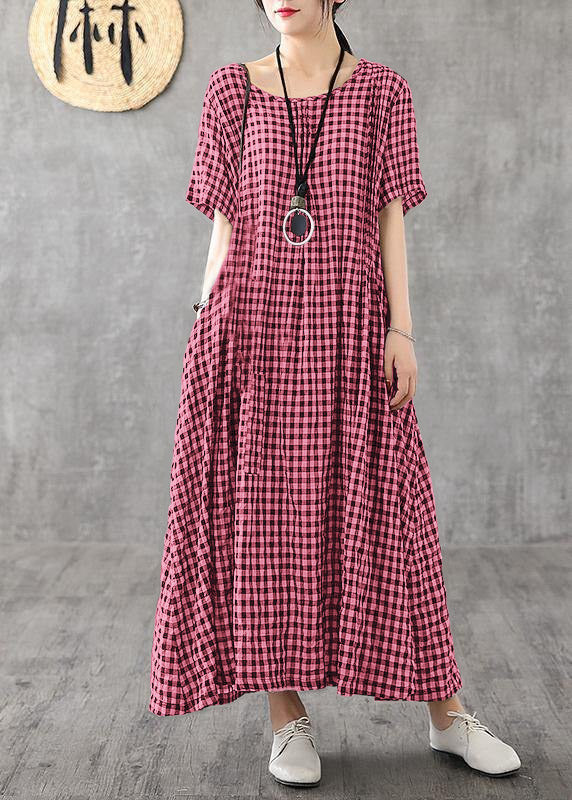 Black Checkered Patchwork Linen Dress