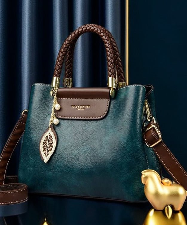 Peacock Blue Leather Tote Bag