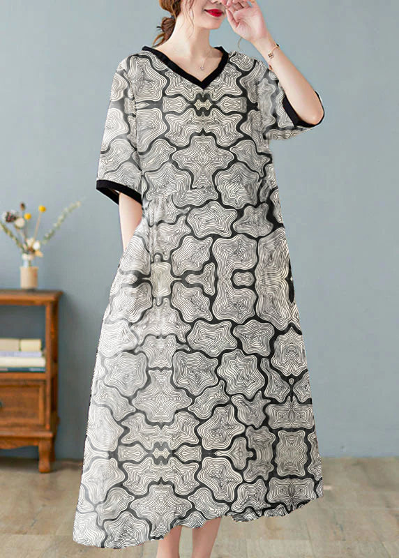 Khaki V-Neck Linen Summer Dress