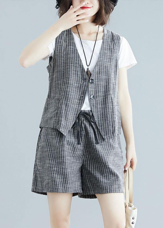 Grey Striped Sleeveless Two-Piece Set