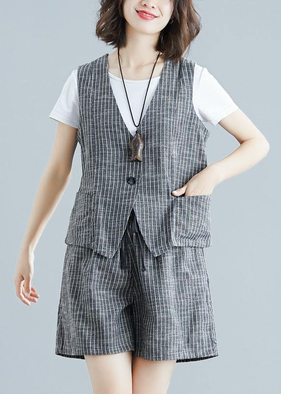 Grey Striped Sleeveless Two-Piece Set