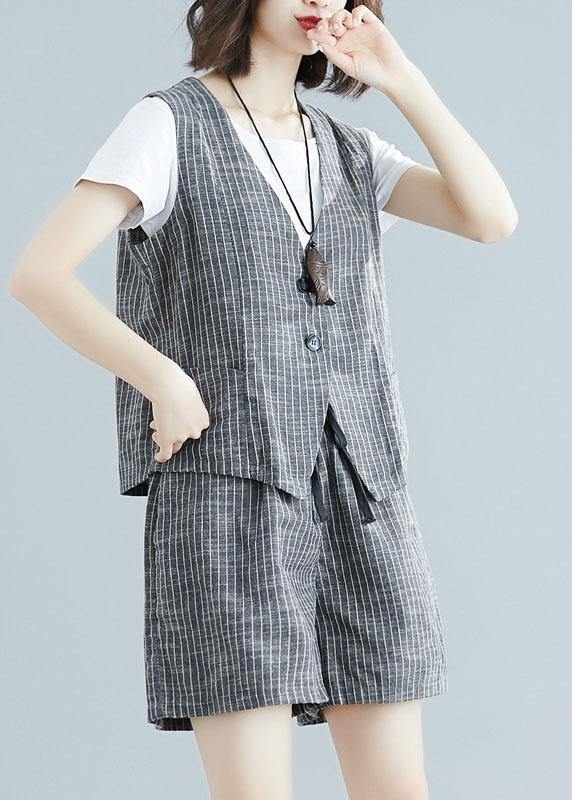 Grey Striped Sleeveless Two-Piece Set