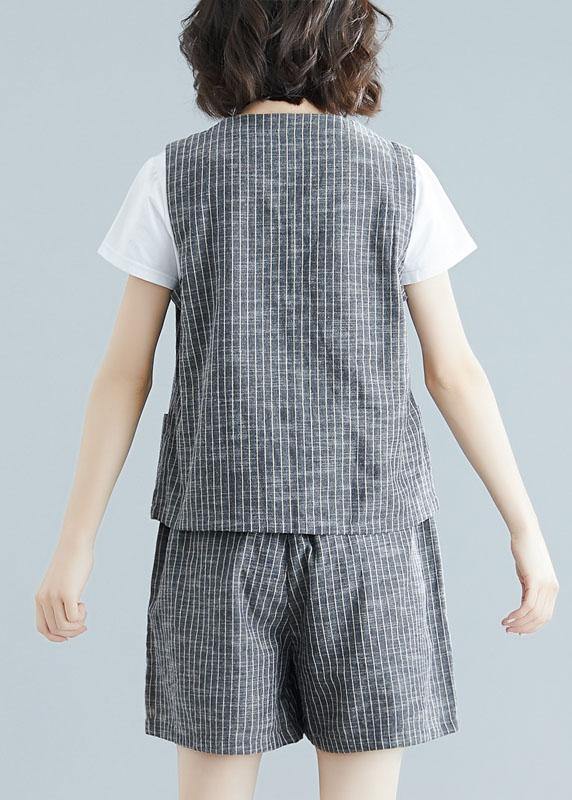 Grey Striped Sleeveless Two-Piece Set