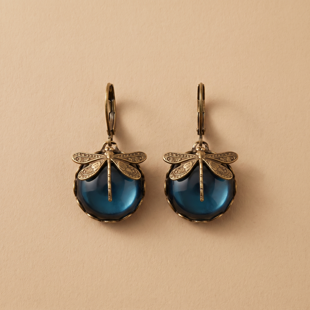Iris | Antique Gold Dragonfly Earrings