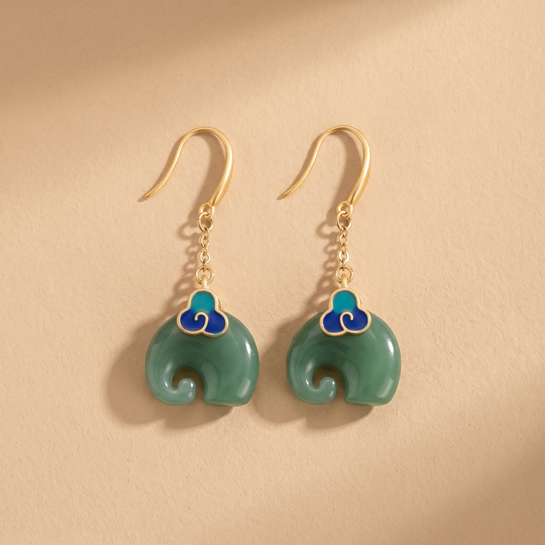 Bella | Retro Green Elephant Earrings