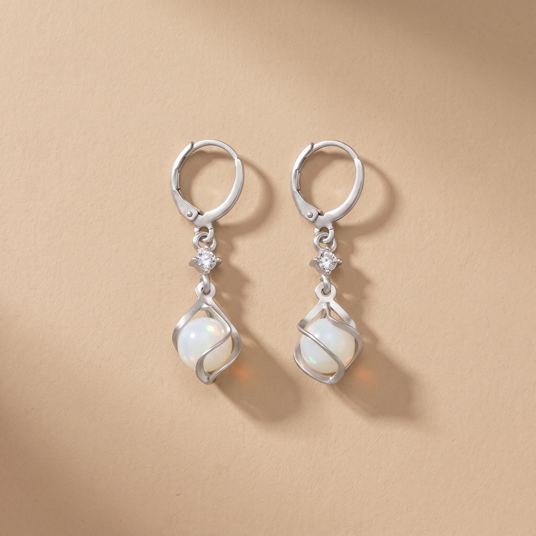 Coral | White Opal Dangle Earrings