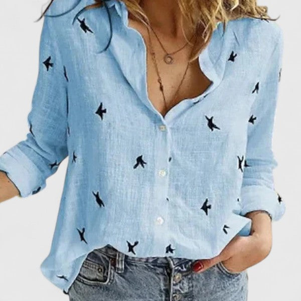 Harper | Women's Linen Button Down Shirt with Lapel Collar