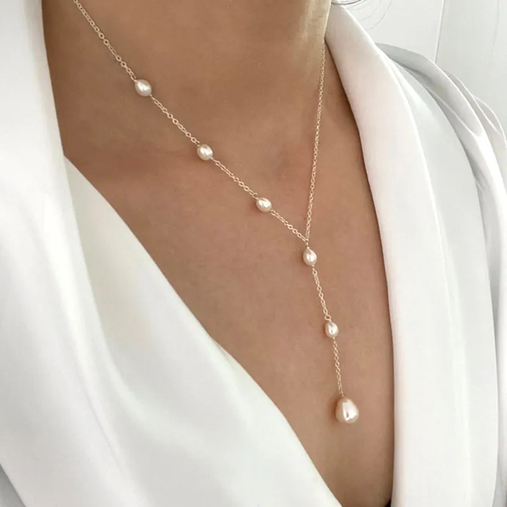 Emmeline | Cascading Pearl Lariat Necklace