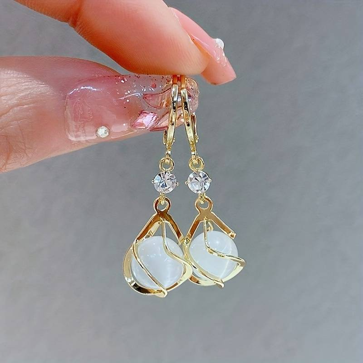 Sage | Golden Hanging Earrings with White Opal