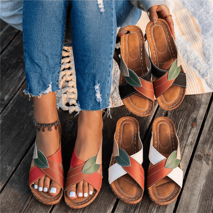 Emeline | Retro Leather Wedge Sandals