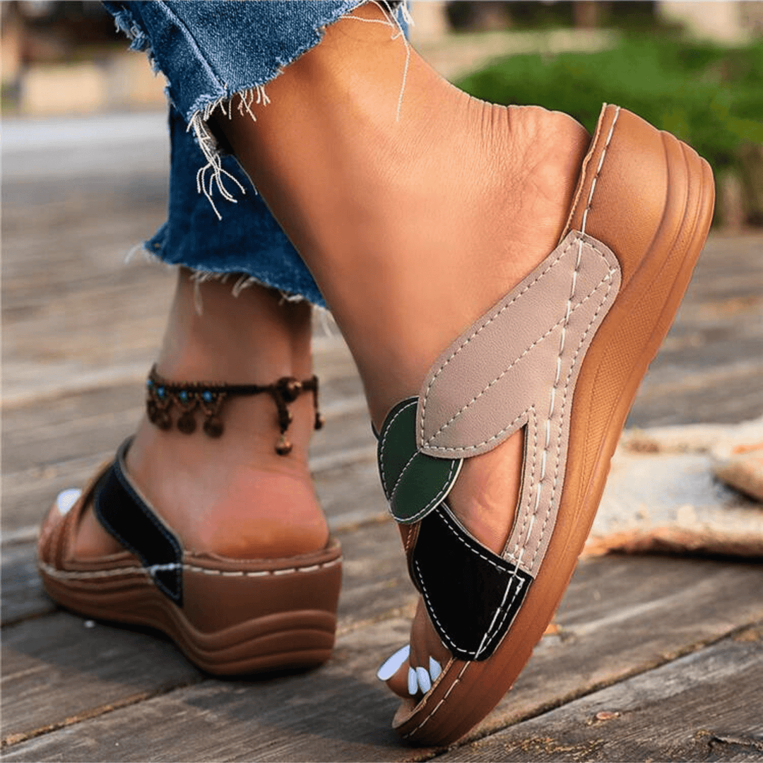 Emeline | Retro Leather Wedge Sandals