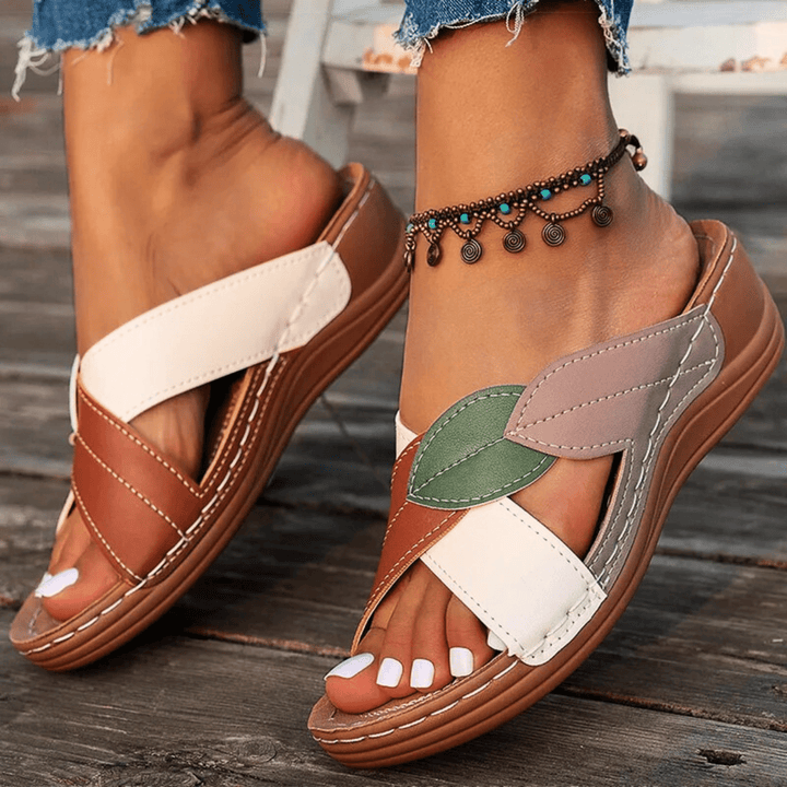 Emeline | Retro Leather Wedge Sandals