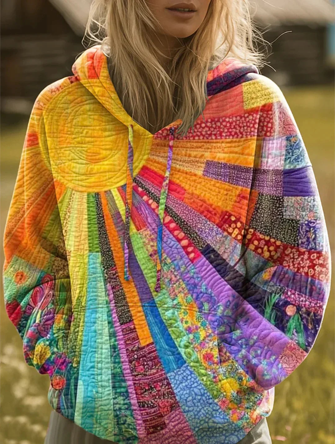 Alondra Multicolor boho patchwork hoodie