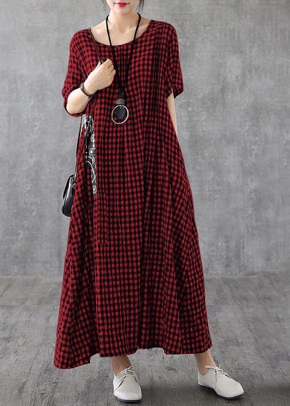 Black Checkered Patchwork Linen Dress