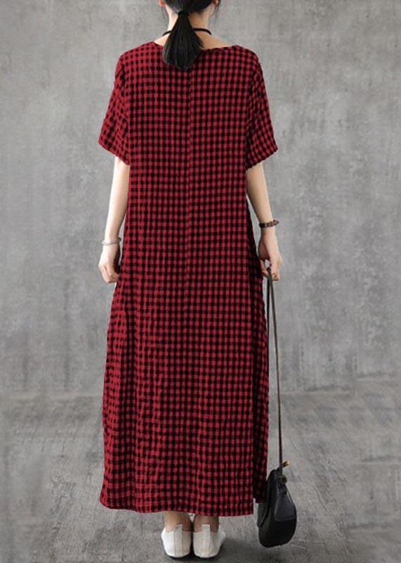 Black Checkered Patchwork Linen Dress