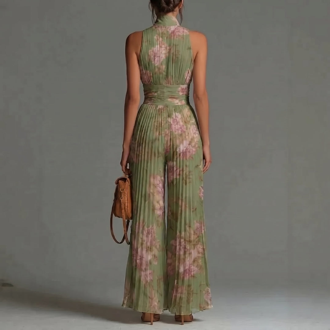 Isa | Floral Pattern Wide Leg Jumpsuit