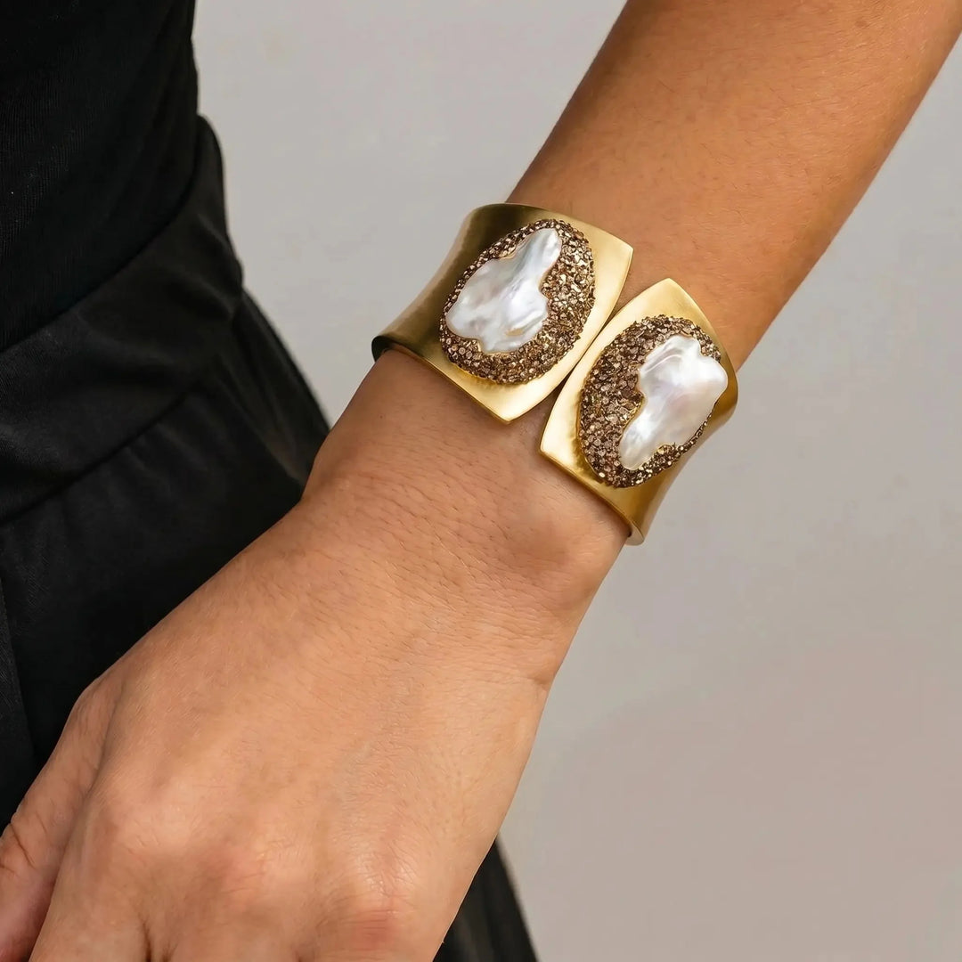 RiverineRadiance Freshwater Pearl Zircon Open Bracelet