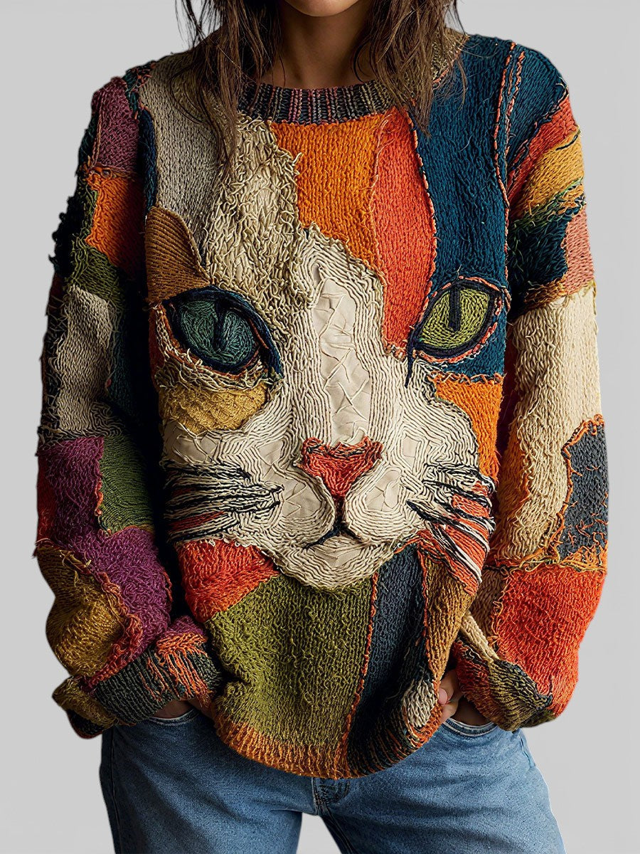 Artistic Cat Print Top